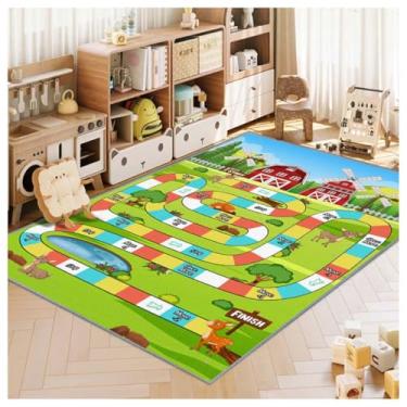 Imagem de Tapete infantil, tapete para quarto infantil, parque de estacionamento divertido, tapete de vida urbana, tapete lavável antiderrapante infantil (fazendas, 79 x 119 cm)