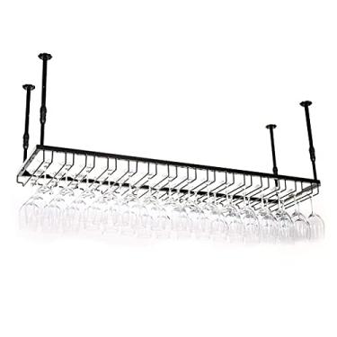 Imagem de Suporte para taças de teto penduradas de cabeça para baixo, prateleira de decoração de bebidas de champanhe de metal vintage - altura ajustável/preta (tamanho: 90 * 25 cm (35 * 14 polegadas)