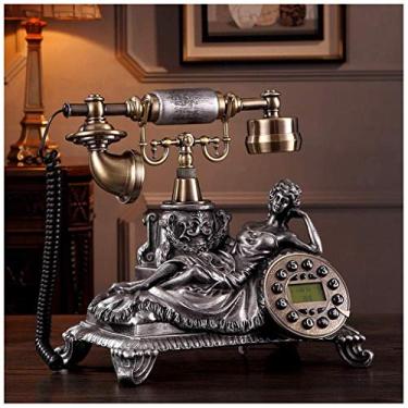 Imagem de INUUXLG Telefone retrô vintage escultura de telefone retrô cobre telefone com fio para casa telefone fixo moda ecológica resina telefone antigo