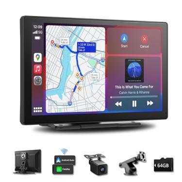 Imagem de xpootoon Xpootoon 9 Polegadas Sem Fio Apple Carplay E Android Auto, Rádio Portátil Para Carro, Câmera De Ré 4K Dash Cam 1080P, Navegação Gps Com Tela Sensível Ao Toque, Bluetooth, Controle De Voz, T