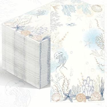 Imagem de Yeaqee 100 guardanapos oceânicos tropicais estrela do mar concha coral papel toalhas de hóspedes 2 camadas decorativas descartáveis guardanapos de banheiro toalha de mão descartável de praia para