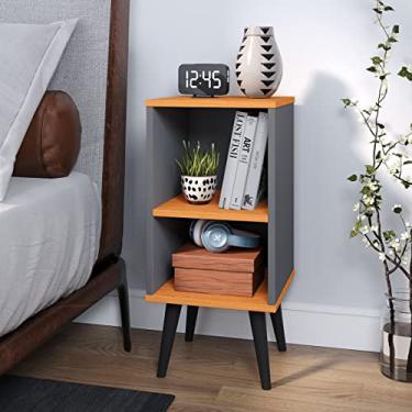 Imagem de Mesa Cabeceira Charme Apoio Lateral Cama Box Criado Organizador Pequeno Nicho Pé Palito Decoração Quarto Solteiro (Cinza/Cinamomo)