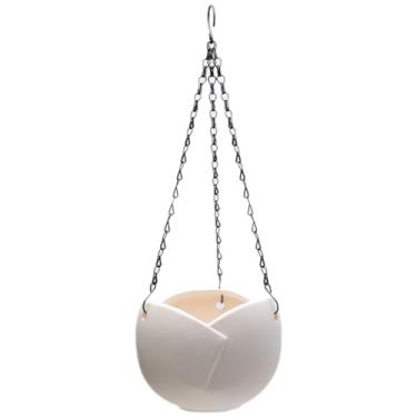 Imagem de Sizikato Vaso de porcelana suspenso, cerâmica não esmaltada, formato de flor, 15 cm