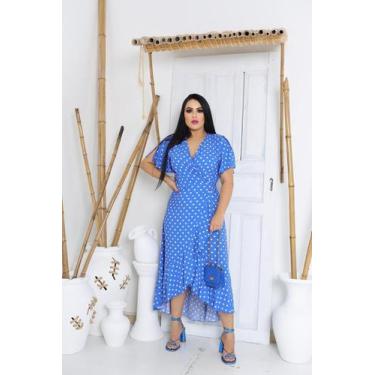 Imagem de Vestido envelope longo bolinhas de viscolinho manga curto - LAJMA STOR