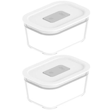 Imagem de Kit 2 Potes De Vidro Borossilicato 370ml Hermético Fresh Lock Branco Marmita Ou