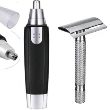 Imagem de Aparador de Pelos do Nariz e Orelha, Aparador de Pelos Nariz Elétrico, Pilha, Aparelho de Barbear Metal Classic Barbeador, Inox, Tradicional, Lamina De Barbear - Barbeador Masculino.