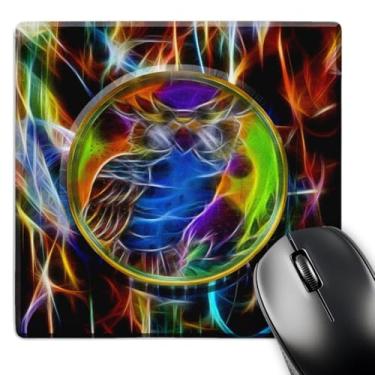 Imagem de 3dRose Mouse pad LLC 20,3 x 20,3 x 0,63 cm, arte abstrata neon coruja antiga sábia (mp_150947_1)