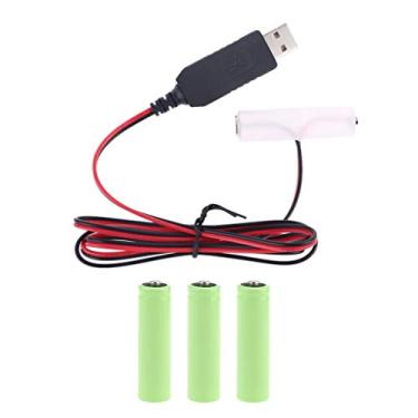 Imagem de tegongse Cabo de alimentação USB LR6 AA eliminador de bateria substitui 1-4 peças de bateria AA de 1,5 V