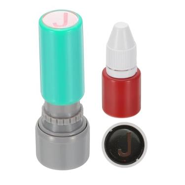 Imagem de PATIKIL Carimbos de letras, autotinta, alfabeto, letra J, professor, tinta vermelha, para cadernos de aula, scrapbook, artesanato, verde