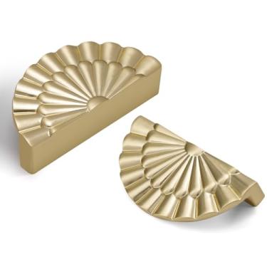 Imagem de Yagman Puxadores de armário dourados escovados pacote com 6 puxadores modernos de 7 cm armário de cozinha meia lua armário de banheiro cômoda girassol puxador de copo SH-BG76-6