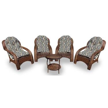 Imagem de Conjunto De 4 Poltronas + 1 Mesa Centro Corda Náutica