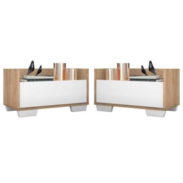Imagem de Kit Com 2 Mesas De Cabeceira 80Cm Multimóveis V4003 Rustic/Branca Rustic/Branco