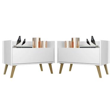 Imagem de Kit Com 2 Mesas De Cabeceira 60Cm Retrô Multimóveis V3633 Branca/Natural Branco/Natural