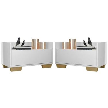 Imagem de Kit Com 2 Mesas De Cabeceira 60Cm Multimóveis V3634 Branca/Natural Branco/Natural