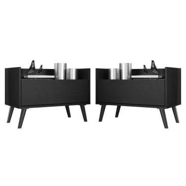 Imagem de Kit Com 2 Mesas De Cabeceira 60Cm Retrô Multimóveis V3633 Preta Preto