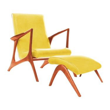 Imagem de Poltrona Luxo Couro Sintético Amarelo Vk Anos 50 Com Puff Cor Amarelo