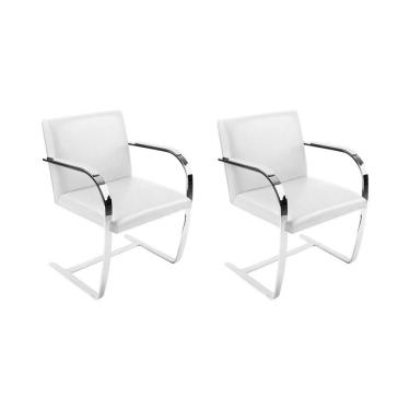 Imagem de Kit 2 Cadeiras Brno Couro Natural Branco Barra Chata Cromada Cor Branco