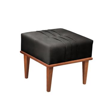 Imagem de Puff Banqueta Corino Maya Luxo Madeira Maciça Castellar Móbile Preto