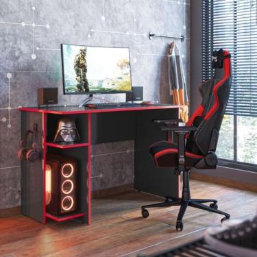 Imagem de Mesa P/ Escritorio E Gamer Preto Fosco/vermelho