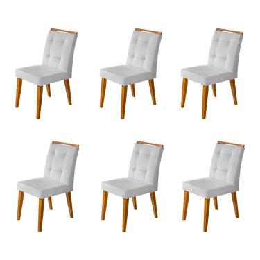 Imagem de Kit 6 Cadeiras Jantar Agatá Estofadas Linho Cinza Com Alça Madeira Maciça Mel