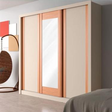 Imagem de Guarda-roupa Casal Bartira Village Com 3 Portas 4 Gavetas Espelho E 243,1cm Areia