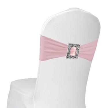 Imagem de Faixas de cadeira de elastano, pacote com 100 faixas elásticas para cadeira com fivela deslizante para festa de casamento, banquete, restaurante, decoração de cadeira de chá de bebê (rosa macio)