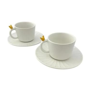 Imagem de Jogo de Xicaras De Cha 2 Unidades Em Ceramica Colibri Com Pires Branco