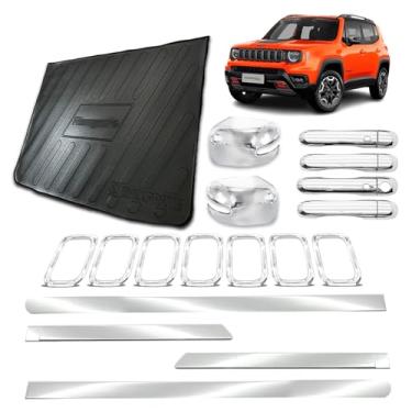 Imagem de Aplique Bandeja Porta Malas Grade Dianteira + Friso Lateral Largo Adaptável para Renegade 2022 2023 2024 Kit Cromado