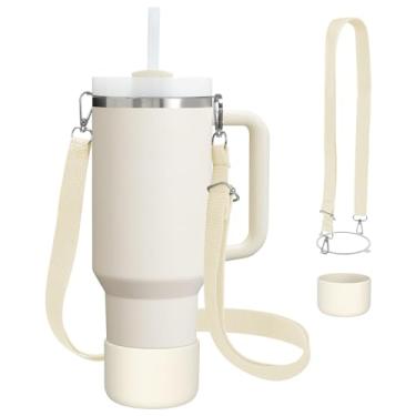 Imagem de Conjunto de acessórios de copo compatível com Stanley H2.0 e Protour 850.5 g 1,134 g, bolsa de transporte com alça e bota protetora, alça de ombro cruzada para mulheres e homens (creme, ajuste