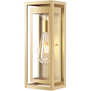 Imagem de Slypadan Luminária Externa Grande Dourada De 15" Para Montagem Em Parede, Arandelas À Prova D'Água, Luzes Modernas Com Cúpula Vidro Transparente Porta Da Frente, Varanda, Garagem, 1 Pacote