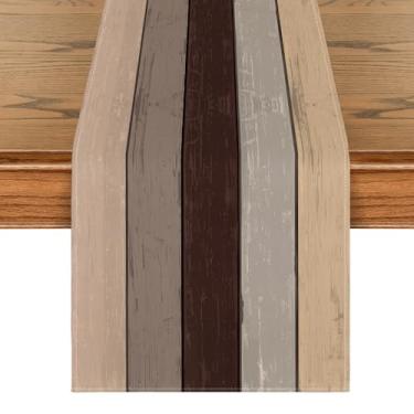 Imagem de Artoid Mode Caminho De Mesa Com Textura Madeira Rústica Retrô Marrom, Decoração Sazonal Primavera Para Cozinha E Jantar, Festa Em Casa, 13 X 48 Pol.