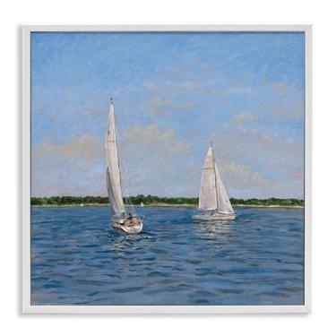 Imagem de Stupell Industries Barcos à vela de verão gêmeos com design de arte giclée emoldurado branco por Tim Coffey, 61 x 61 cm