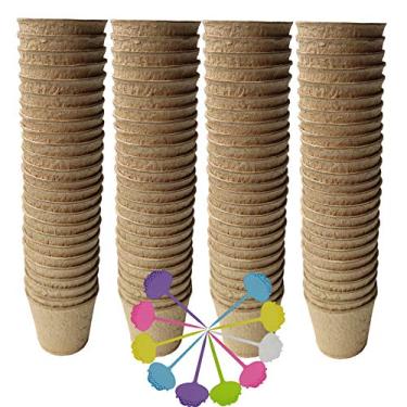 Imagem de FDGARDEN Vasos De Turfa Biodegradáveis Para Mudas, Kit Inicial Sementes Plantas Com 100 Unidades, Viveiro Suculentas 6 Cm 10 Marcadores, Kits Germinação Jardim