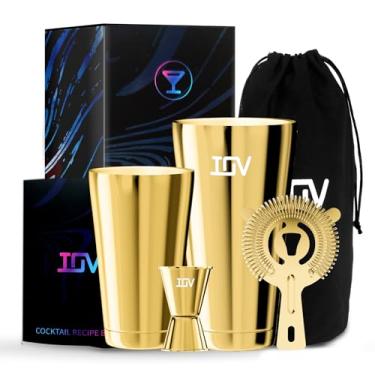 Imagem de IOV Conjunto De Coqueteleira Boston, Kit Bar E Misturador Bebidas Com 18 Oz 28 Shakers, Coador Hawthorne, Dosador Duplo, Ferramentas Livreto Receitas - Dourado