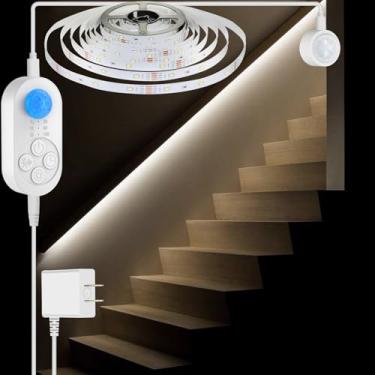 Imagem de GOOMEEYA Fita De Led Com Sensor Movimento Duplo Para Ambientes Internos - Duplo, Dimmer E Temporizador Escadas, Quartos Corredores (Fita Branca Fria 6000K 5 Metros)