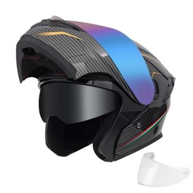 Imagem de JQF Gear Capacete Modular Para Motocicleta Com Viseira Dupla E Flip-Up, Integral Ff808 Aprovado Por Dot Adultos, Homens Mulheres (Padrão De Fibra Carbono, M)