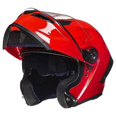 Imagem de ILM Capacetes De Motocicleta Modulares Integrais Para Ciclomotor Com Viseira Dupla Dobrável Adultos Dot Ws202 (Vermelho, Extra Grande)