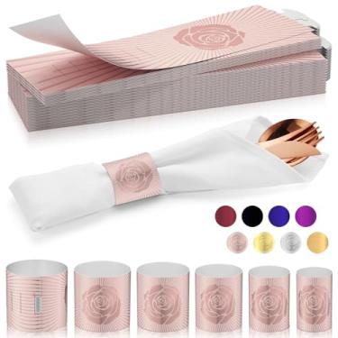 Imagem de ChilStikUni Faixa De Guardanapo Reutilizável Material Polímero, Sem Cola, À Prova Rasgos, Resistente Água E Óleo, Conjunto 200 Faixas (Cor Frontal Ouro Rosa Verso Prata), 6 Tamanhos Anéis Ajustáveis