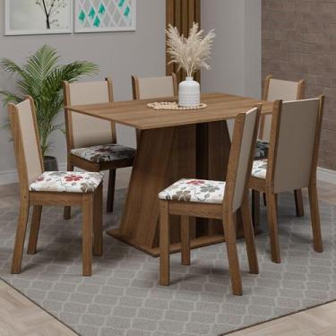 Imagem de Conjunto Sala de Jantar Mesa Tampo de Madeira 6 Cadeiras Rustic/hibiscos Wendy Madesa