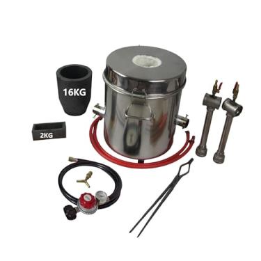 Imagem de Kit de forno de fundição de propano de 16 kg com cadinhos, forno de derretimento de metal de queimador duplo, resistência a altas temperaturas de até 1,400 °C, fundição com molde de lingote para