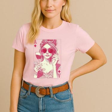 Imagem de Camiseta T-shirt Casual Feminina Estampa Mulher Carta Modinha Algodão 