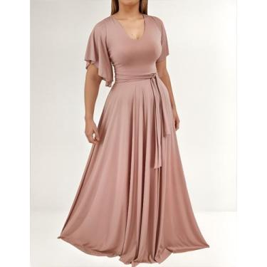 Imagem de Vestido Longo Feminino Elegante Com Manga Flare - Casual Dress, Rose, 