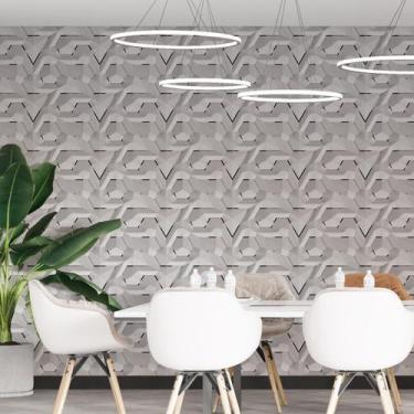 Imagem de Kit 9 Rolos Papel De Parede Adesivo Abstrato 3D Branco 3,0M - Gh Papel