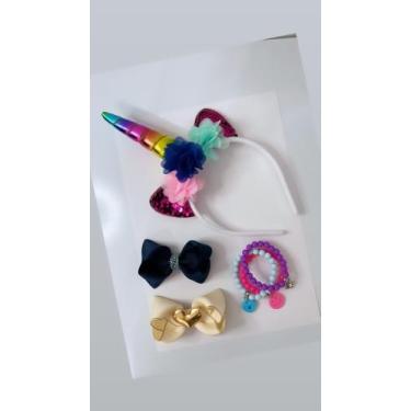Imagem de KIT Tiara de unicórnio, laços e pulseiras. - Maju Laços 
