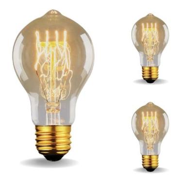 Imagem de 3 Lâmpada Filamento Carbono Bulbo A19 Vintage Retro Edison - CTB, A19