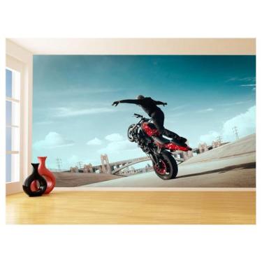 Imagem de Papel De Parede 3D Moto Grau Empinando Manobra 3,5M Bkm33 - Você Decor