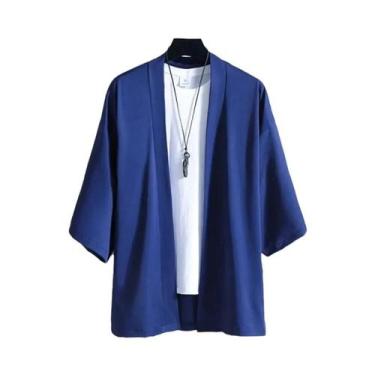 Imagem de Camisas Kimono Masculinas Pretas - Leves, Casuais, Manga 3/4, eu1, Cam