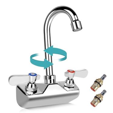 Imagem de Torneira de pia comercial central atualizada de 10 cm para montagem na parede, torneira de pia de mão de cozinha, válvula de cerâmica, latão premium, acabamento cromado, bico de pescoço de ganso de 8