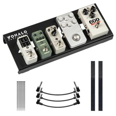 Imagem de VOHALO Pedal de guitarra 35,8 cm x 14 cm x 3 cm Efeito de liga de alumínio Pedaleira com Pedais Fita Montanha Cabos Patch Tie Cabo, Preto