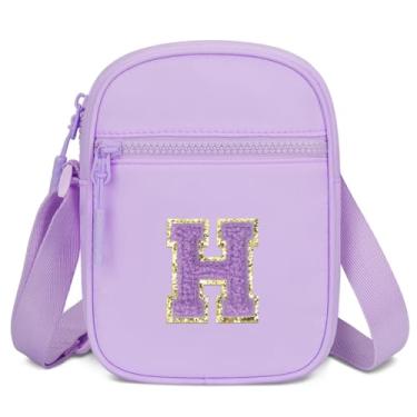 Imagem de CLOUDWINGS Presente de aniversário para meninas, bolsa tiracolo com inicial para crianças de 3 a 10 anos, Roxa